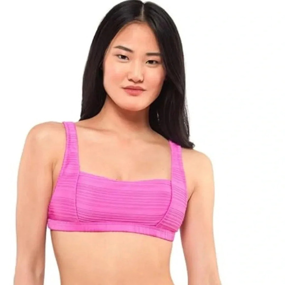 JESSICA SIMPSON Fuschia S Ribbed Tie Square Neck Swimsuit M high waisted bottoms - Picture 3 of 8